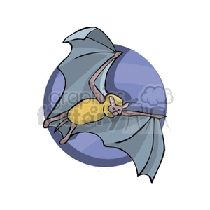 The image is a clipart of a bat with outstretched wings, depicted mid-flight against a simple, stylized background. The bat appears to be a cartoon or illustrated representation rather than a realistic one.