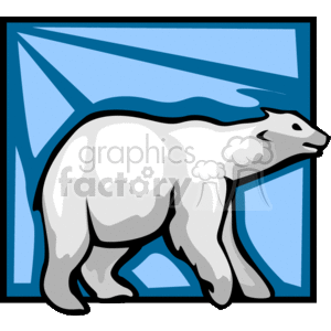 The clipart image shows a polar bear standing on all four. It is facing the right. It has a blue background behind it