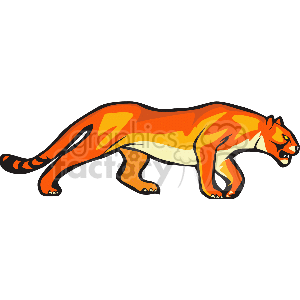 The clipart image depicts a stylized depiction of a large cat, specifically a feline that resembles a mountain lion or puma given its body shape and posture. It is rendered in bold orange and yellow hues. The image has a simplistic art style characteristic of clipart.