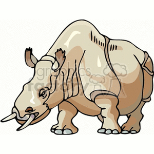 The clipart image depicts a stylized cartoon of a rhinoceros. The rhinoceros appears to be standing and is illustrated with typical features such as a prominent horn on its snout and a thick-skinned body.