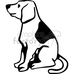 The clipart image features a stylized representation of a beagle dog sitting down. It shows a simple black and white outline of the canine, illustrating its distinct features such as floppy ears, a short coat, and a curled tail.