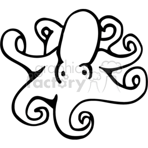 This clipart image contains a stylized drawing of an octopus. The octopus is depicted with a bulbous head and eight tentacles, each curling with a spiral design at the ends, a typical feature associated with octopus arms.