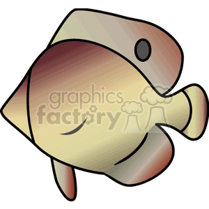 This clipart image features a stylized cartoon fish with a round body, simple fins, and a playful design. The fish has subtle shading and highlights that give it a three-dimensional appearance. It is drawn in a way that makes it suitable for various purposes like educational materials, children's books, websites, or aquarium themed graphics.