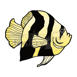 This clipart image features a stylized depiction of a tropical fish. The fish has distinct black and white stripes and is illustrated in a side profile view. It has a flat, disc-shaped body, typical of many tropical species, with prominent dorsal and anal fins.