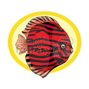 The clipart image features a stylized, colorful illustration of a tropical fish with prominent stripes. The fish is depicted against a circular yellow background.