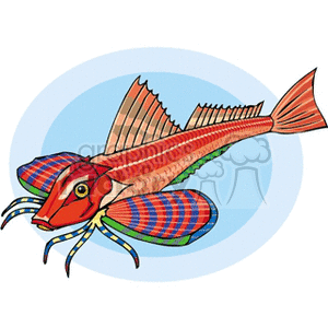 This clipart image features a stylized, colorful tropical fish with prominent fins and elongated whisker-like structures. The fish is depicted amidst a backdrop that suggests an aquatic environment.