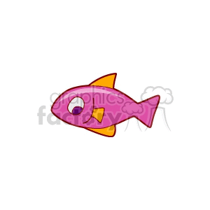 The image is of a stylized, cartoonish fish with a pink body and orange fins and tail. It has a large eye and a smiling mouth, giving it a friendly appearance.