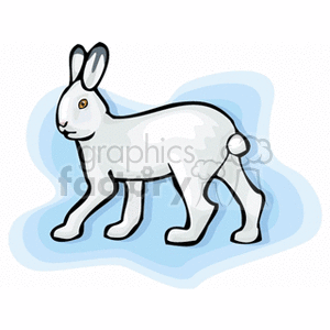 The image depicts a cartoon style illustration of a white rabbit with grey shading to add depth, outlined in black, giving the appearance of three-dimensionality against a pale blue background that loosely outlines the rabbit's form, suggesting a light shadow.