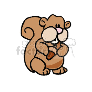 The clipart image features a cartoon depiction of a plump squirrel standing upright. It has a prominent, bushy tail, oversized front teeth characteristic of rodents, and a content expression on its face. The squirrel appears to be hugging itself or holding something close to its chest.