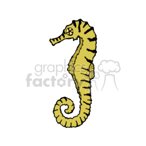 The clipart image depicts a seahorse, which is a marine creature commonly found in ocean waters. It's a stylized representation of this unique animal that is known for its horse-like head and curled, prehensile tail.