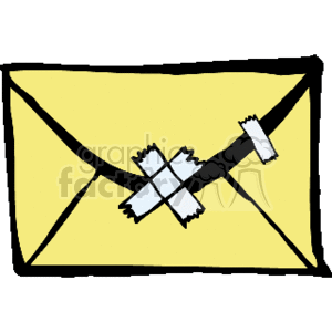 The image shows a yellow envelope sealed with a piece of white tape that has a black cross over the flap, an indication that it's been secured shut. This type of imagery typically represents mail or correspondence and is associated with business supplies or office items. The envelope may contain a letter or document.