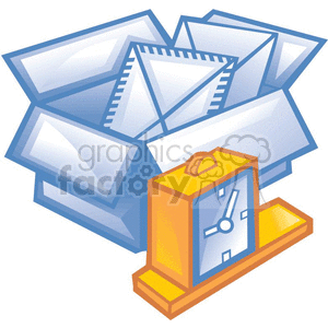 The image shows a collection of documents, or papers, spilling out of an open box, which suggests an overflow of work materials or letters to send / process. To the front right of the pile of documents is an alarm clock, which could signify the importance of time management or a deadline. These items represent typical business supplies and the constant flow of work in a professional setting, emphasizing organization and punctuality.