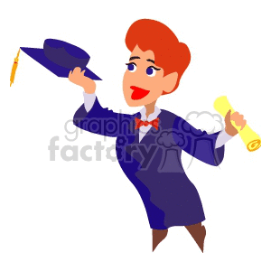 A Graduate in a Blue Cap and Gown Holding his Diploma