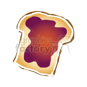 The clipart image shows a piece of toast with jelly spread on top. The jelly is a typical representation with a deep purple color, suggestive of a common fruit flavor, like grape or blackberry. The toast appears to be lightly browned, indicating it's been toasted to a standard degree.