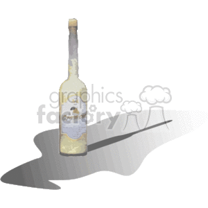 The image is a clipart illustration of a bottle of alcohol. The bottle appears to have a label with some text and possibly a logo or image, but the specific details are not clear. It casts a shadow on the surface it is standing on, enhancing its three-dimensional appearance.