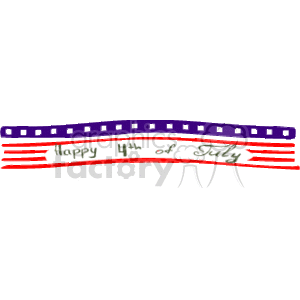 The image is a festive clipart featuring the text Happy 4th of July in a decorative banner that incorporates elements of the American flag, specifically its stars and stripes. The colors red, white, and blue dominate the image, corresponding with the colors of the United States flag. The design suggests a celebration of Independence Day in the United States, which is on the 4th of July.