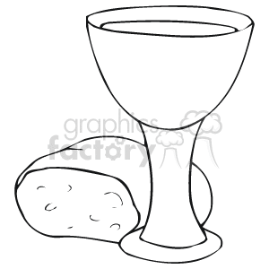 The clipart image shows a chalice or wine glass next to a loaf of bread, depicted in a black and white line drawing style.