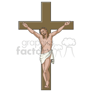 The clipart image depicts a representation of Jesus Christ on the cross. This is a common Christian symbol representing the sacrifice of Jesus and his death, which is commemorated in the Stations of the Cross, particularly the 12th station where Jesus dies on the cross.