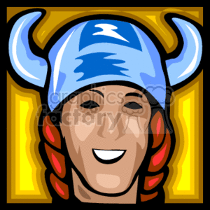 The image displayed is a stylized, cartoon-like illustration of a person's head wearing a helmet with horns, suggestive of a Viking or medieval warrior costume. The character is smiling and has a friendly expression.