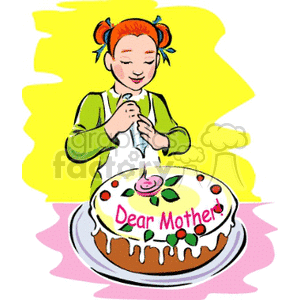Girl preparing a Dear Mother cake