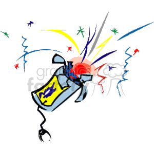 The clipart image depicts a colorful celebration with a popping party popper or confetti cannon, with vibrant streams of confetti, and festive streamers. It is themed around New Year's celebrations or similar joyous occasions.