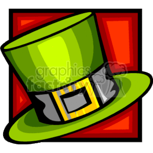 The image shows a festive green top hat with a black band and a gold buckle, commonly associated with St. Patrick's Day celebrations.
