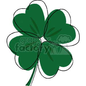 The image is a clipart of a four-leaf clover with a green stem. The clover is typically associated with luck and is often related to St. Patrick's Day celebrations. Each leaf is detailed with visible veins, accentuating its shape.
