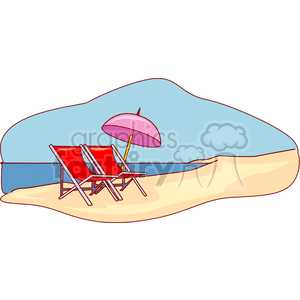 Two beach chairs on the beach with umbrella