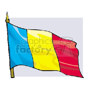 This clipart image depicts a stylized version of the national flag of Chad. The flag consists of three vertical stripes: blue on the left, yellow in the middle, and red on the right.