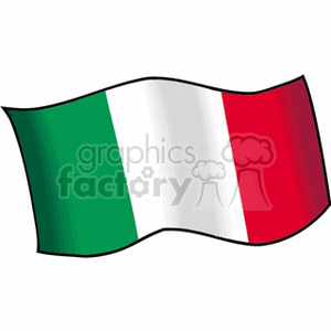 This image displays a waving flag featuring three vertical bands of green, white, and red, which represent the national flag of Italy.