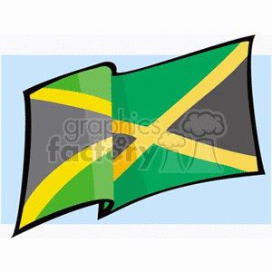The clipart image features a stylized illustration of the Jamaican flag. The flag is designed with a diagonal cross that divides the flag into four triangles. The cross is gold, and the triangles alternate in green and black colors.