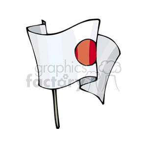 The clipart image shows a stylized illustration of the flag of Japan. It is depicted as a rectangular white flag with a red circle in the center, representing the sun, which is a national symbol of Japan. The flag is shown on a pole, waving slightly, giving the impression of movement.