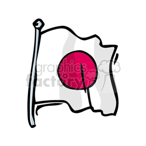The image contains a simplified cartoon-style representation of the national flag of Japan. It depicts a white field with a central red disc, symbolizing the sun.