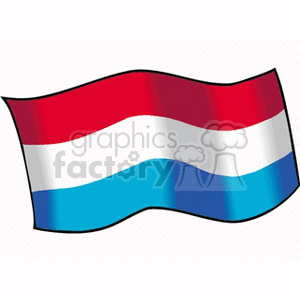 The clipart image depicts a flag with horizontal stripes. The top stripe is red, the middle stripe is white, and the bottom stripe is light blue. This flag resembles the national flag of Luxembourg, which traditionally has a dark blue stripe rather than light blue.