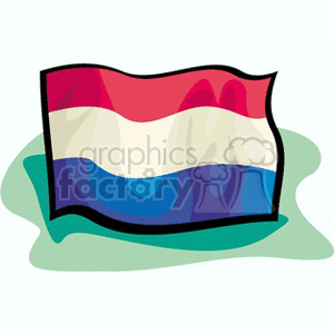 This is a stylized clipart image of a flag with a horizontal tricolor of red, white, and blue. The flag appears to be wavy, suggesting it is fluttering, and it is placed on a nondescript green and blue background, likely representing the ground and shadow.