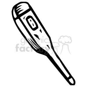 This is a black and white clipart image of a digital medical thermometer. The thermometer is illustrated in a simple style, with the display and buttons visible, indicating it's a modern instrument for measuring body temperature.