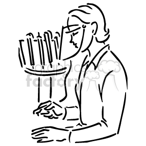 The image is a line drawing of a person dressed in professional attire, possibly a medical or dental professional, as they are depicted wearing what could be surgical loupes or magnifying glasses and a lab coat. In front of the individual is a stand with several cylindrical objects, which could represent test tubes or medical instruments.
