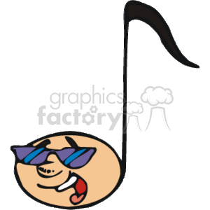 The image appears to be a stylized illustration of a musical note, specifically an eighth note (also known as a quaver), which is depicted as having a fun, anthropomorphic face with cool sunglasses and a happy expression. The note's stem extends upward with a single flag, indicating its value.