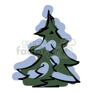 This clipart image depicts a stylized evergreen tree with snow on its branches, suggesting a winter or snowy forest scene.