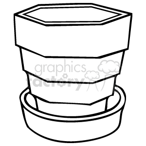 The image presents a simple line drawing of an empty flower pot, typically used for planting. There are no plants in this image, just the pot.