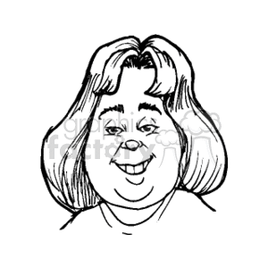 The image is a line drawing or clipart of a smiling woman with a broad face, shoulder-length hair, and a simple top.