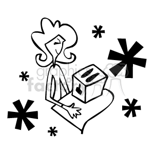 The clipart image depicts a stylized person standing next to a toaster with two slots. The individual appears to be interacting with or operating the toaster. There are decorative star-like elements scattered around the image, suggesting maybe a sparkling or clean environment.