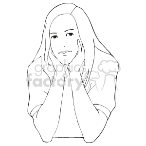 This clipart image features the outline of a young female, likely a teenager, with a contemplative expression. She is resting her chin on her hands and appears to be deep in thought or possibly worried. 