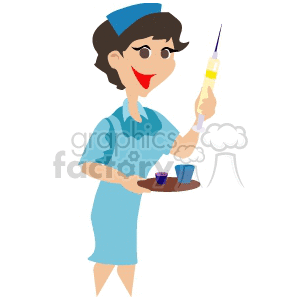 A Woman Dressed as a Nurse Holding a Needle and Some Medicine