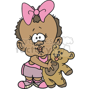 Little Brown Baby Holding her Teddy Bear