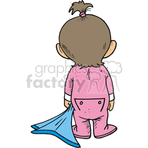 The Back of a Little Girl in Pink Pj's Dragging her Blanket
