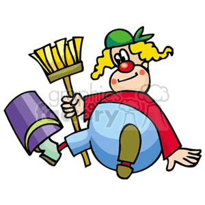 clown with a broom and a bucket
