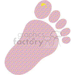 The image shows a colorful dotted pattern creating the shape of a bare human footprint with a heel, forefoot, and five toes.