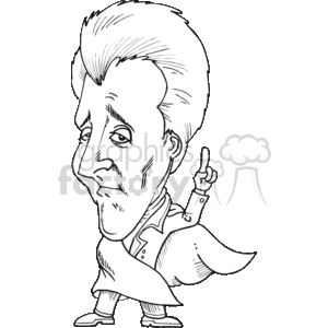 The clipart image features a caricature of a man who resembles a historical figure. He is standing upright, with one arm raised, pointing upward with his index finger. His expression appears serious or thoughtful. The figure has prominent, swept-back hair and is dressed in a long coat, which gives a sense of historical fashion, possibly from the 19th century.