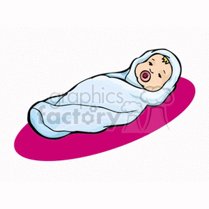 Infant wrapped in blanket with a pacifier in its mouth